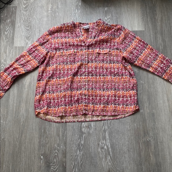 National Pink and Orange Gold MetallicLong Sleeve Boxy Button Down Shirt, 2X - Picture 1 of 6